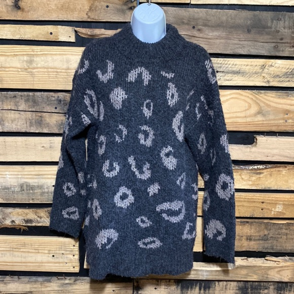 Women's Leopard Print Mock Turtleneck Tunic Pullover Sweater, Universal Thread S